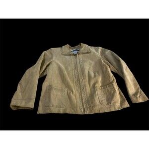 Jessica London JL Studio 100% Genuine Leather Jacket Women 16W Tan Zip Front Y2K